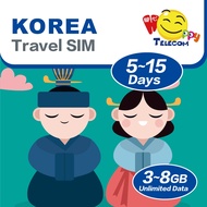 Happy South Korea SIM Card - 3-15 Days 1-8GB Unlimited Data Prepaid Travel Sim (5G/4G)
