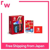 Nintendo Switch (OLED model) Joy-Con (L) Neon Blue / (R) Neon Red + [Nintendo licensed product] OLED protective film for Nintendo Switch (OLED model) Multi-function (Nintendo Switch logo design) Microfiber cloth included)