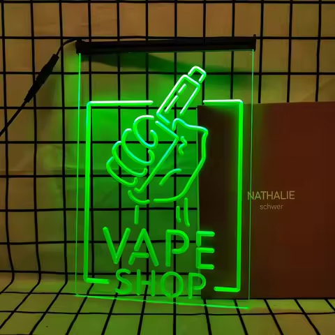 Vape Shop Holding Hand Retro LED Neon Sign Home Decor with Vintage Plaques and Posters for Room Offi