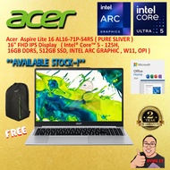 ACER ASPIRE LITE 16 AL16-71P-54R5 LAPTOP - SILVER INTEL CORE ULTRA 5-125H INTEL ARC 16GB D5 512GB SS