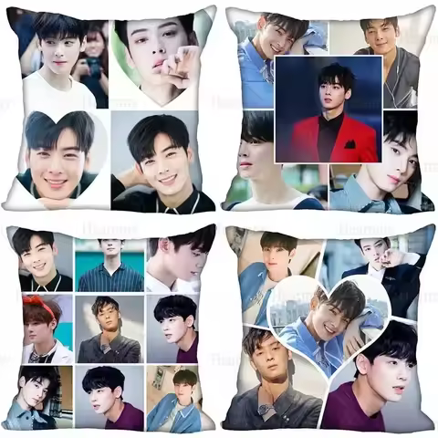 Best Sell Cha EunWoo Kpop Pillow Case For Home Decorative Pillows Cover Invisible Zippered Throw Pil