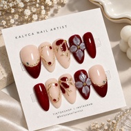 Maroon 3D Flower Nails | Press On Nails | Fake Nails | False Nails