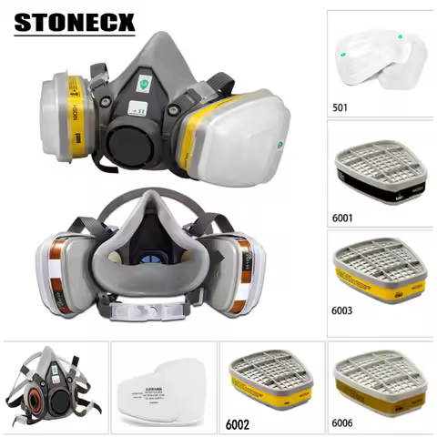 9in1 6200 N95 PM2.5 Half Face Gas Mask Respirator Painting Spraying Acid gas organic vapor with 6001
