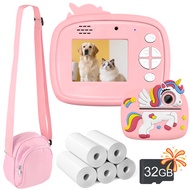 Kids Camera Instant Print, 48MP Digital Camera Selfie 1080P Video with 32G Card,5 Roll Print Paper A