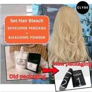 🔥Clyde HAIR BLEACH SET Salon Grade BLEACHING RAMBUT Developer Peroxide (80 ml) + Bleach Powder (40g)