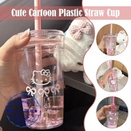 400ml Hellokitty Plastic Cup Straw Cup Pink Cartoon Transparent Cup Cold Cute Cups Coffee Water U2z3