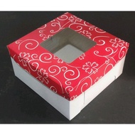 6X6X4 inches MINI CAKE BOX RED ORNAMENTAL DESIGN (10 SETS)