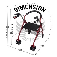 ☞✱◐Malachi B-806 Adjustable Adult Medical Walker Rollator with Seat and Wheels (Red)