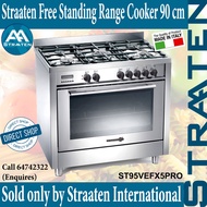 Straaten 90cm Free Standing Range Cooker ST95VEFX5PRO 5kW Brass Wok Burner &amp; Electric Oven Stainless Steel