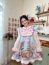 MYT x BLT BRAND : [BT423] : เดรสพิมพ์ลายน้อนกวางแขนยาวผ้าลูกไม้