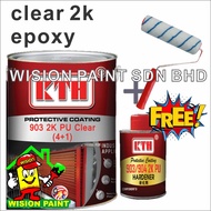 2K PU CLEAR ( 5 LITER ) 5L kth epoxy floor paint / expoxy floor paint ( FREE 7" ROLLER SET ) cat epoxy lantai / paint99