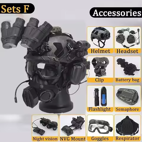 Tactical Helmet Set Fast Camouflage Protective Helmet With Four-Eye NVG Model Respirator Mask Signal