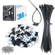 200pcs 3/4" 3M Back-Glue Self Adhesive Black Strong Cable Zip Tie Mounts with 8" Ties, Screws, UV Pr