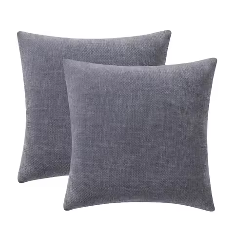 Solid Chenille Decorative Throw Pillow Set, Grey, 18" x 18", 2 Pieces