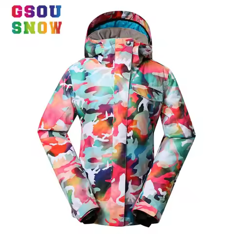 GSOU SNOW Hooded Skiing Jacket Women Winter Waterproof Windproof Warm Snowboard Jackets -35 Degree F