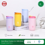 450ml Stainless Steel Tumbler Drinking Bottle With 2 In 1 Cap With Straw Silicon Strap Fj Bottle By 