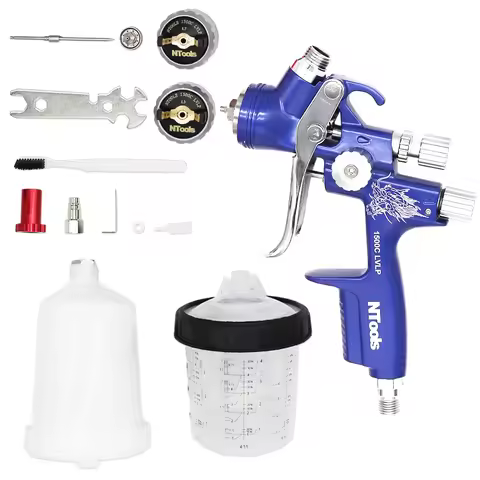 LVLP Spray Gun 1.3 and 1.7mm Nozzle 600cc Cup Gravity Feed With Mixing Cup No Clean Disposable Measu