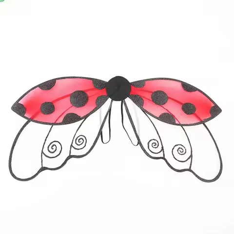 Red Ladybug Wings Costume Fancy Dress Up Outfit Ladybird Sheer Wing Suit Props Fairy Costumes Girls
