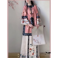 Hanfu Women's Horse Skirt Daily Hanfu Suit Pair Round Neck Ethnic Clothing Printed Horse Skirt Horse