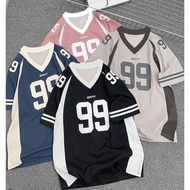 V Neck Color Block Football Jersey Oversized Loose Fit 49ERS Number 99 Graphic Striped Cuff Casual S