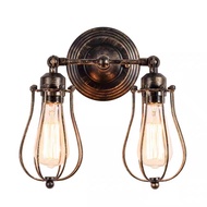 Vintage Iron Cage 2 Lights Wall Light Loft Foyer Retro Led Wall Lamp Fixture Lampu Dinding Indoor L