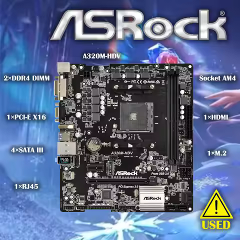 ASROCK AMD A320 Chipset AM4 Interface A320M-HDV Desktop PC Motherboard Micro-ATX