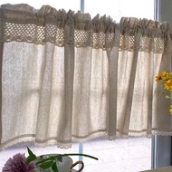 Retro Natural Linen Blend Window Valance Cotton Linen Kitchen Short Curtain Cottage Handmade Crochet Hollow Lace Cafe Curtain Topper Rod Pocket 1 Panel