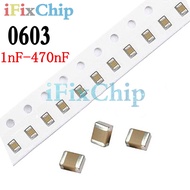 100pcs 0603 1nF-470nF 1.5NF 2.2NF 4.7NF 47NF 10NF 22NF 100NF 50V SMD Thick Film Chip Multilayer Cera