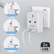 TESSAN 2 Pin to 3 Pin Adapter Bathroom  Razor Charger and EU US Plugs with 2 USB Shaver Plug USB Socket USB Adapter Wall Charger 2500W 10A Fused Multi Plug for Epilators Bathroom Travel Home office