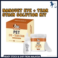 WaggyWaggy Nanovet Pet Eye + Tear Stain Solution Kit for Cat and Dog Drop Wipes