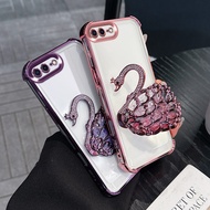 Casing for iphone 8 plus 7 plus 8 7 Cover Luxury Plating Swan Diamond Stand Phone Case for iphone 8 
