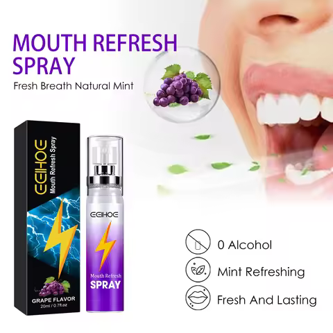 Grape Mint Flavor Oral Spray Remove Bad Breath Long Lasting Fruity Portable Breath Freshener Refresh