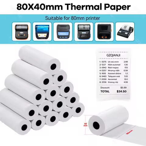 Universal Paper 80x40mm Thermal Receipt Paper for All Mini 80mm Inkless Wireless Bluetooth USB Therm