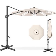 全城熱賣 - 戶外傢具(太陽傘)Solar LED Cantilever Patio Umbrella 360-Degree Outdoor Sun Shade【Ivory】#E066001347