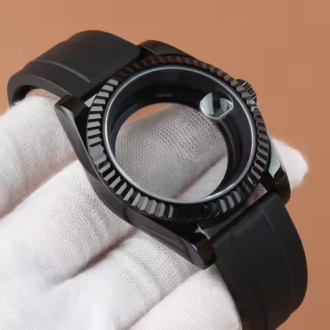 Black PVD NH35 Case 36MM 39MM 316L Stainless Steel Watch Case Waterproof 20mm Rubber Strap FIT NH35 