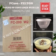 [ 1 KOTAK -1000sets] FC200 (200ml) - Round PP Container, Microwave Safe PP Container with Lid, Felto