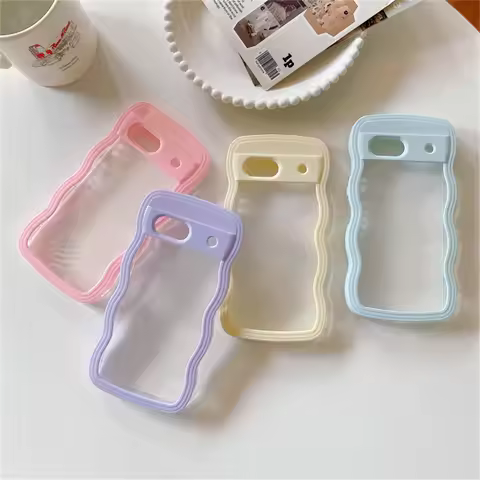 2IN1 Cute Curly Wavy Transparent Phone Case For Google Pixel 10 9 Pro 8 A Candy Color Shockproof Har