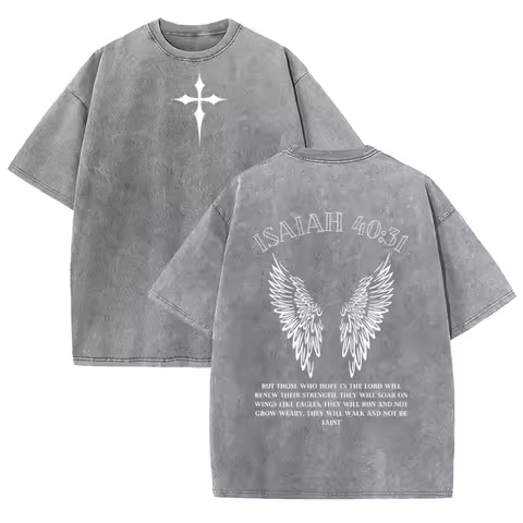 Bible Verse Isaiah 40:31 Print Vintage Washed Gray Christian Graphic T Shirt