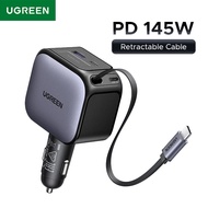 UGREEN PD145W Car Charger Usb C USB-A Ports Fast Charging with Retractable Cable For xiaomi laptop