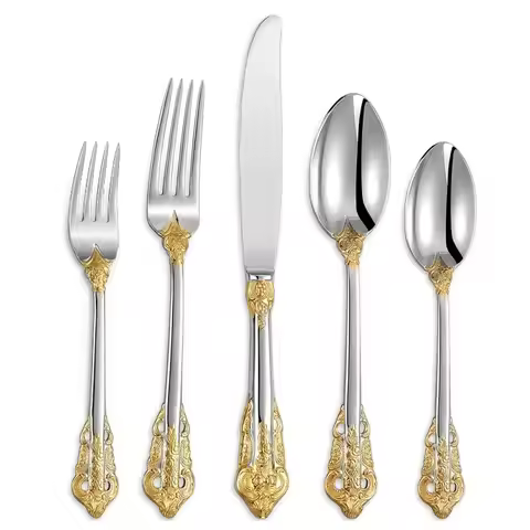 24/30pcs Vintage Cutlery Set Luxury Stainless Steel Flatware Set Forks Knive Spoons Tableware Set Ki