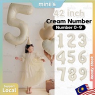 MINIIS INS Style 42 Inch Number Balloon 0-9 Cream Number Foil Balloon Number Belon Nombor Besar Birt
