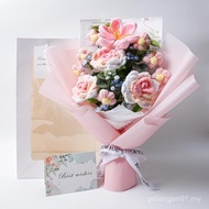 Bouquet bunga Crochet dengan kad ucapan & beg hadiah, buatan tangan buatan tangan Rose & Tulip, Bouq