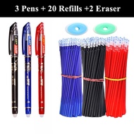 3 Erasable Gel Pens 20 Pen Refills 2 Eraser Reusable and Erasable Writing and Sketching Pens, Studen