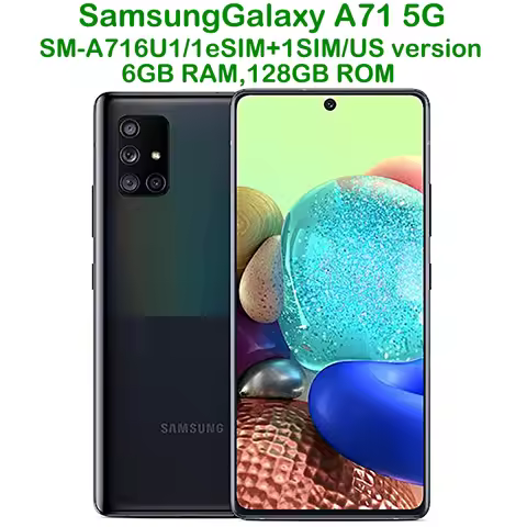 Used Samsung Galaxy A71 5G Smart Android Phone 6.7-inch US Edition Refurbished Samsung 6GB RAM 128G 