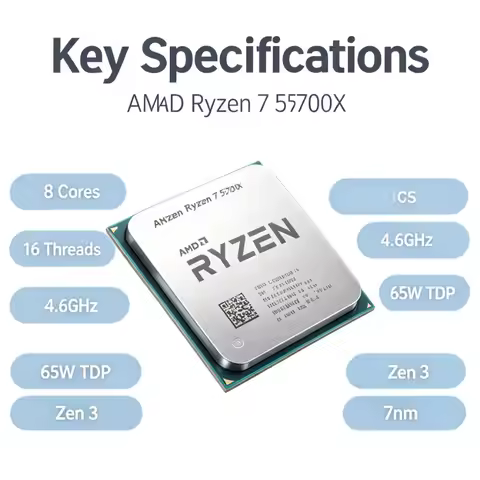 Socket AM4 Desktop CPU AMD R7 5700X 3.4GHz-4.6GHz Frequency 7nm Process 65W Processor Without Heatsi