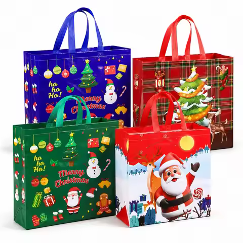 4/8/12/20Pcs Large Christmas Gift Bags with Handles, Reusable Nonwoven Tote Bags 36x36x14cm for Holi