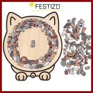 【Delivery from Malaysia】FESTIZO Cat Wooden Jigsaw Puzzle,|Color Cat Puzzle Ornaments Morandi-colored