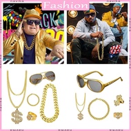 NAV Hip Hop Costume Kit 80s 90s Cosplay Outfit Jewelry Cool Rapper Accessories for Women Men Gold Ch