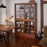Almari Kayu Pepejal Dapur Retro Kabinet Rendah Walnut Hitam Kabinet Penyimpanan Rak Buku Kanak-kanak