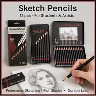 2H-8B Sketch Pencil Iron Box 12Pcs Sketching Pencil Set 2H-8B Set Iron Box Painting Drawing